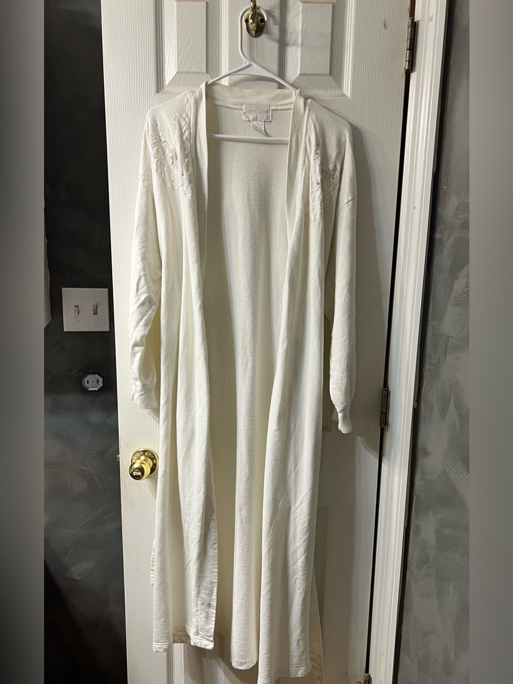 Vintage 80s Aria 100% Cotton Knit Wrap Robe Embroidered Floral, Pockets Womens M - Picture 6 of 7